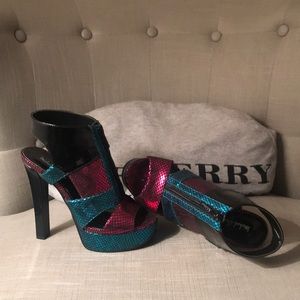 MULTICOLOR METALLIC SNAKESKIN PLATFORM HEELS